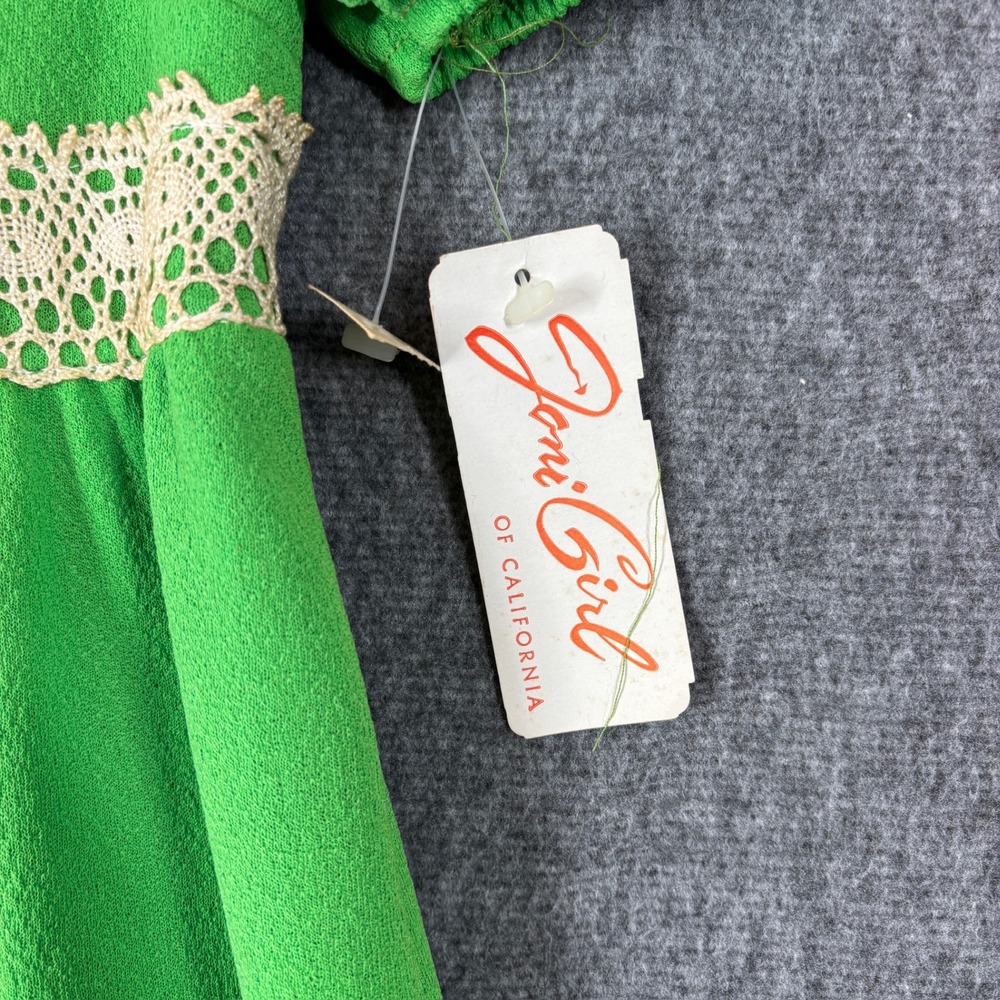 NWT Joni Girl of California Vintage 70s Green Lace Empire Waist Maxi Dress 7 - Picture 3 of 9